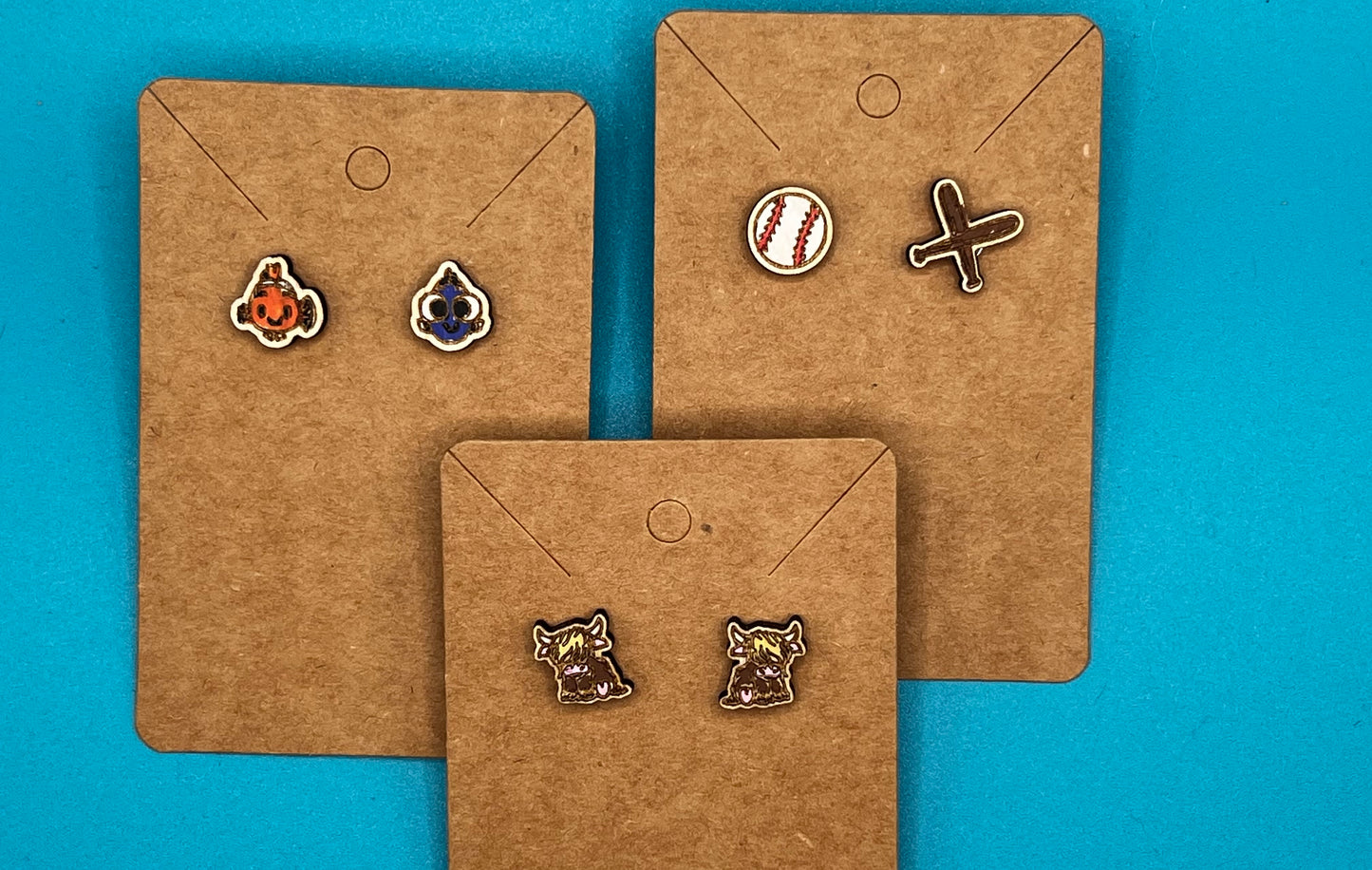 Stud Earrings - Engraved/Cut & Hand Painted