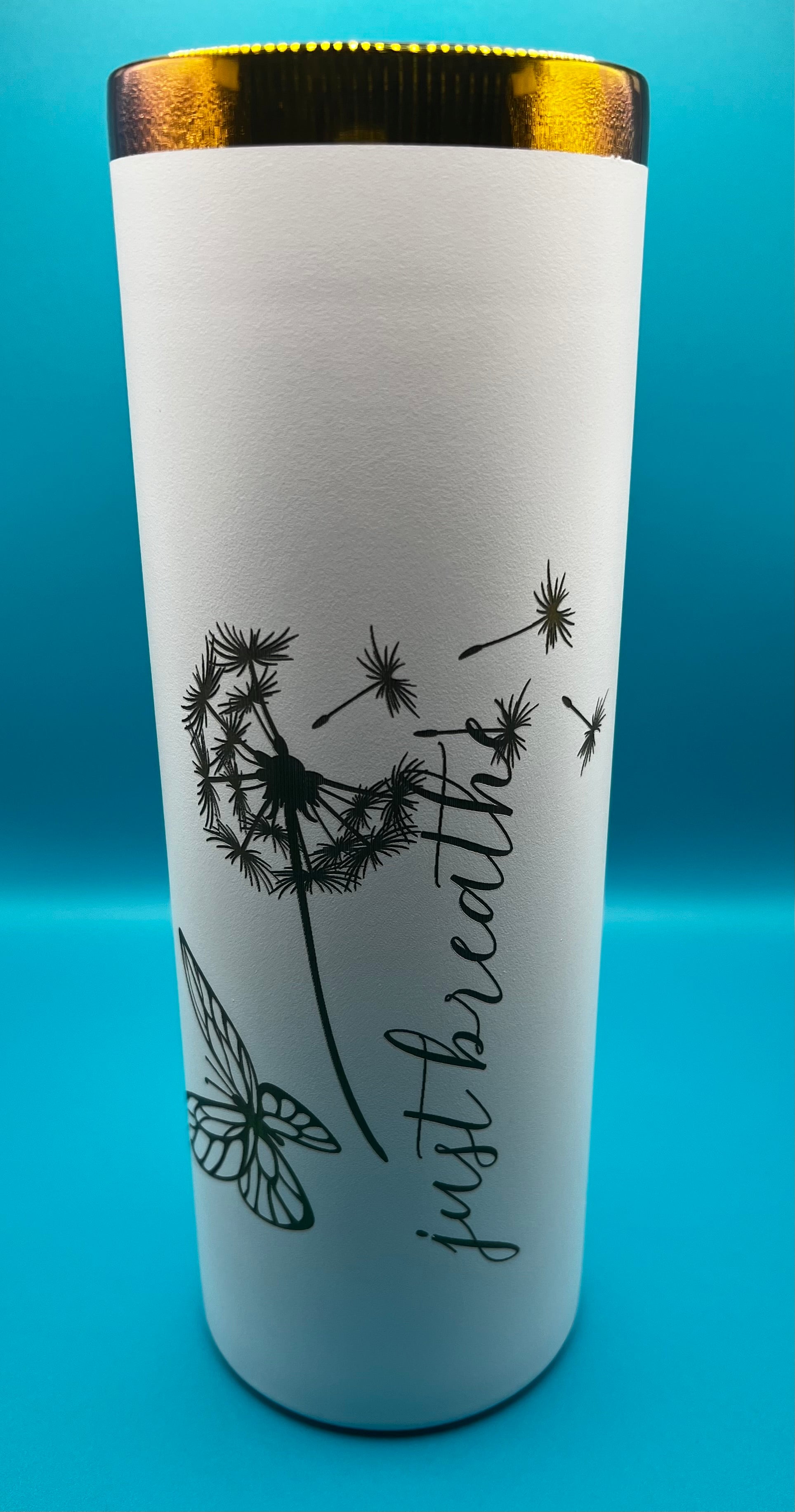 20 oz Skinny - “Just Breathe” - Rainbow Plated Tumbler