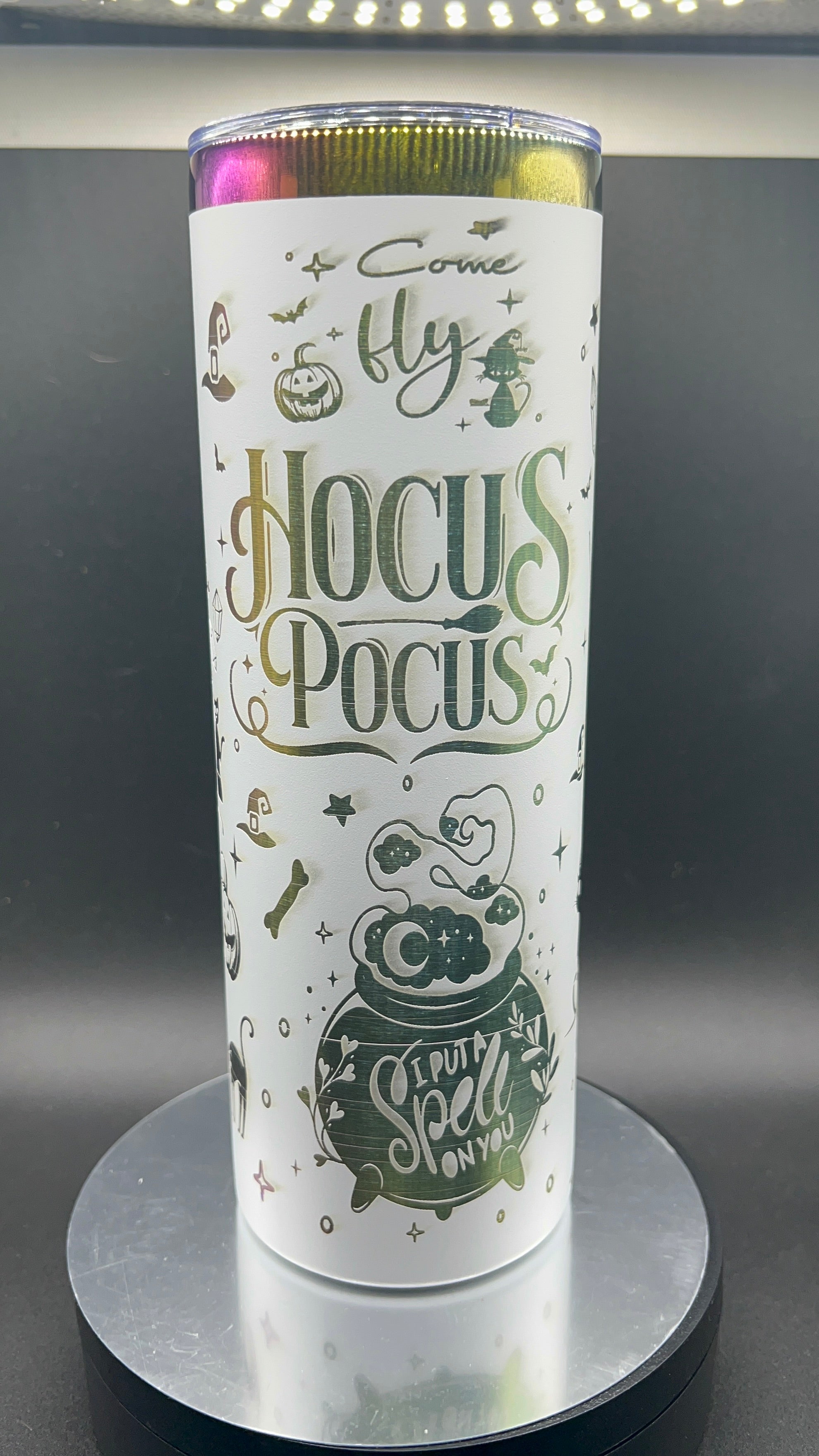 20 oz Skinny “Hocus Pocus” Rainbow Plated Full-wrap Tumbler