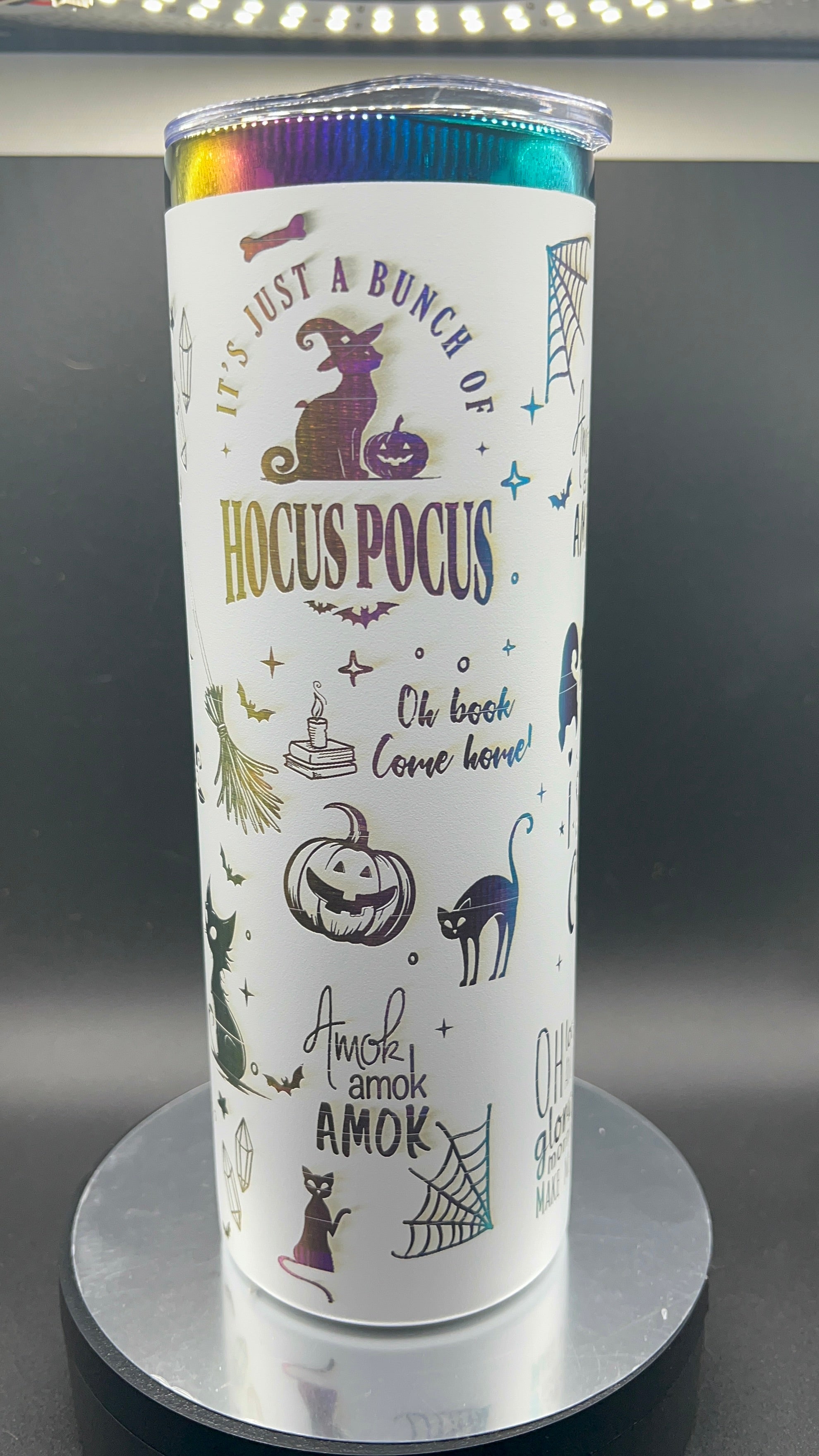 20 oz Skinny “Hocus Pocus” Rainbow Plated Full-wrap Tumbler