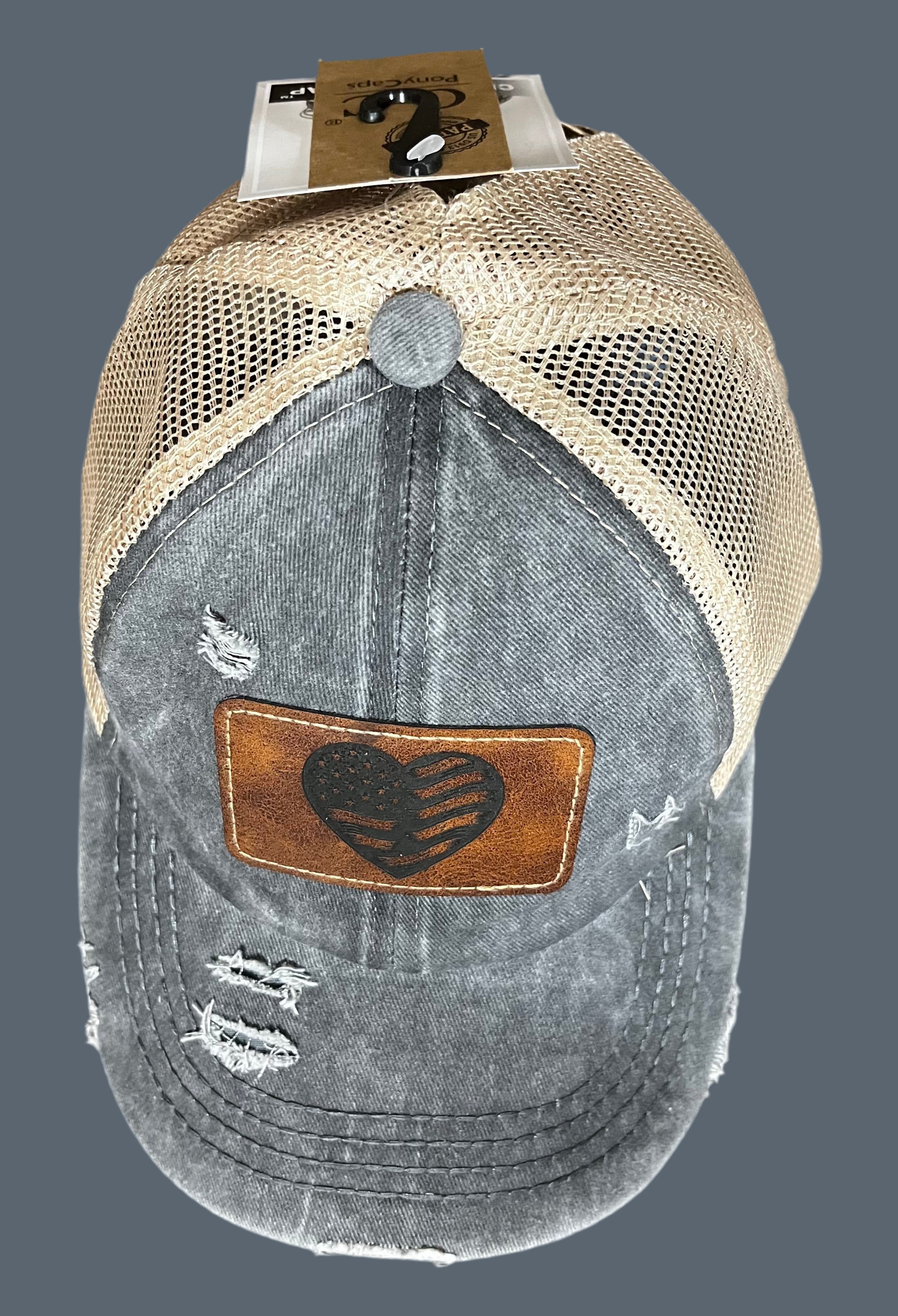Women's Criss-Cross (Ponytail) Hat - Leather Patch