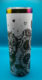 20 oz Skinny “Highland Cow” - Rainbow Plated Full Wrap Tumblers