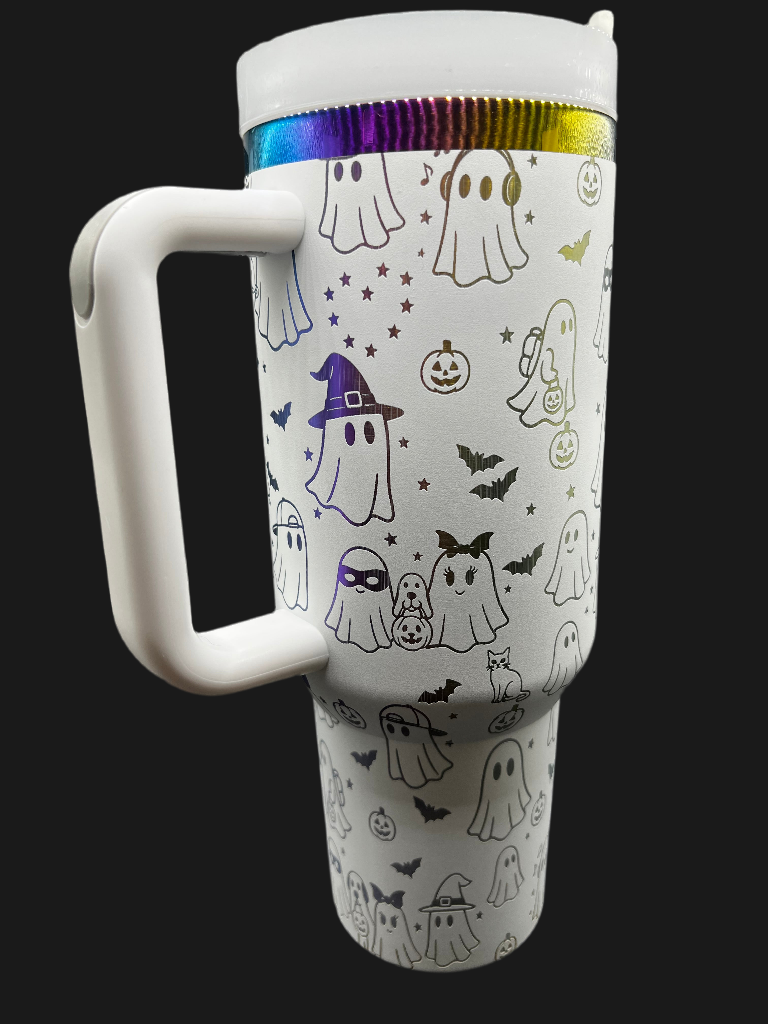 40 oz Rainbow Plated “Cute Ghosts” Full-wrap Tumbler