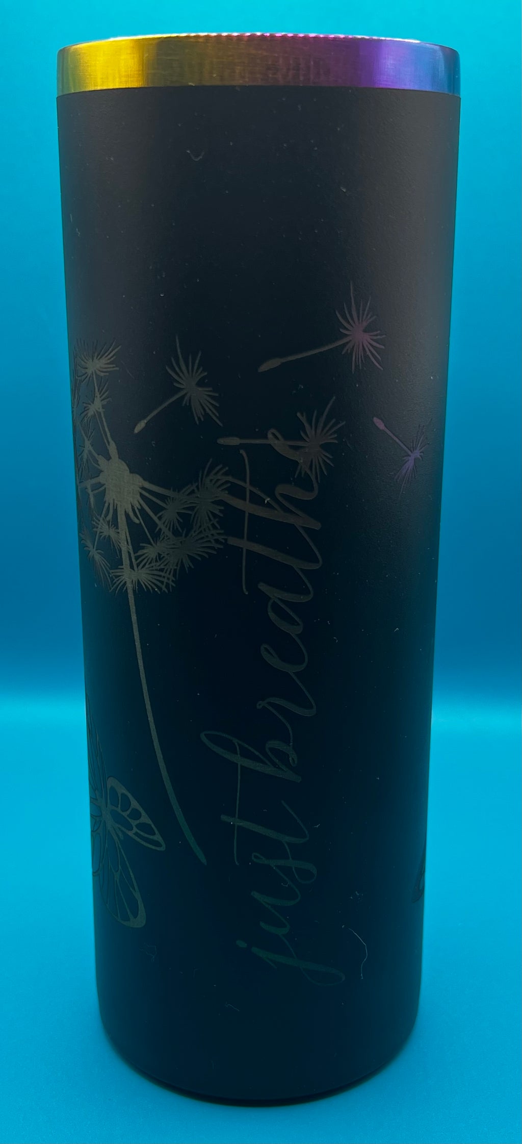 20 oz Skinny - “Just Breathe” - Rainbow Plated Tumbler