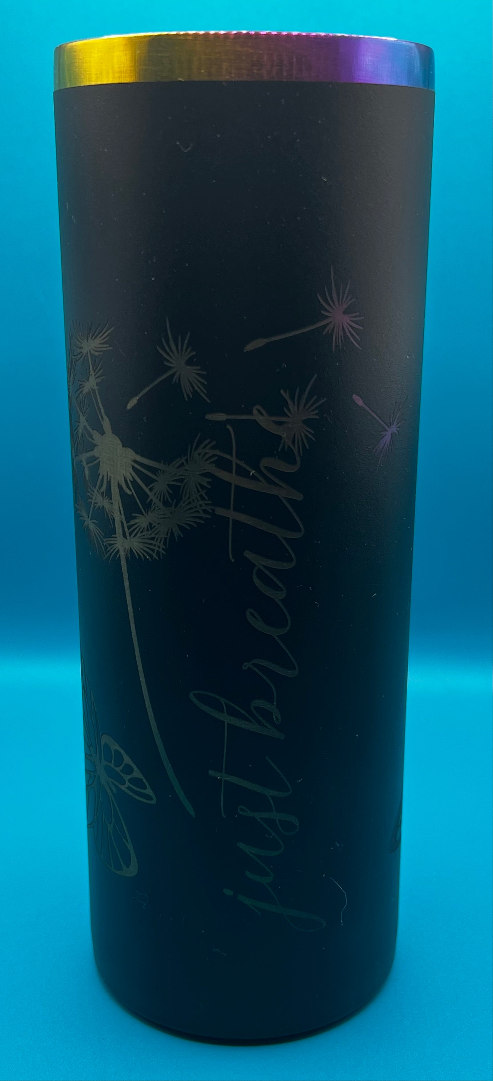 20 oz Skinny - “Just Breathe” - Rainbow Plated Tumbler