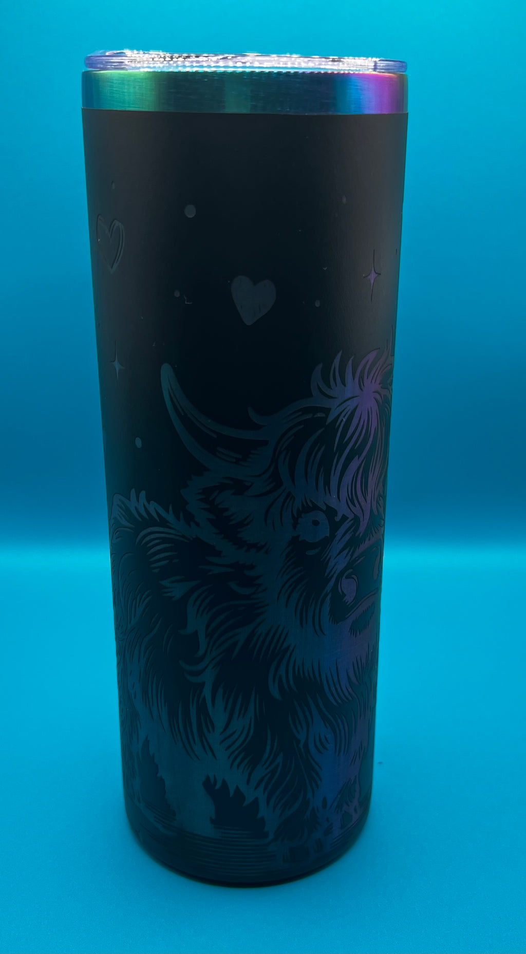 20 oz Skinny “Highland Cow” - Rainbow Plated Full Wrap Tumblers