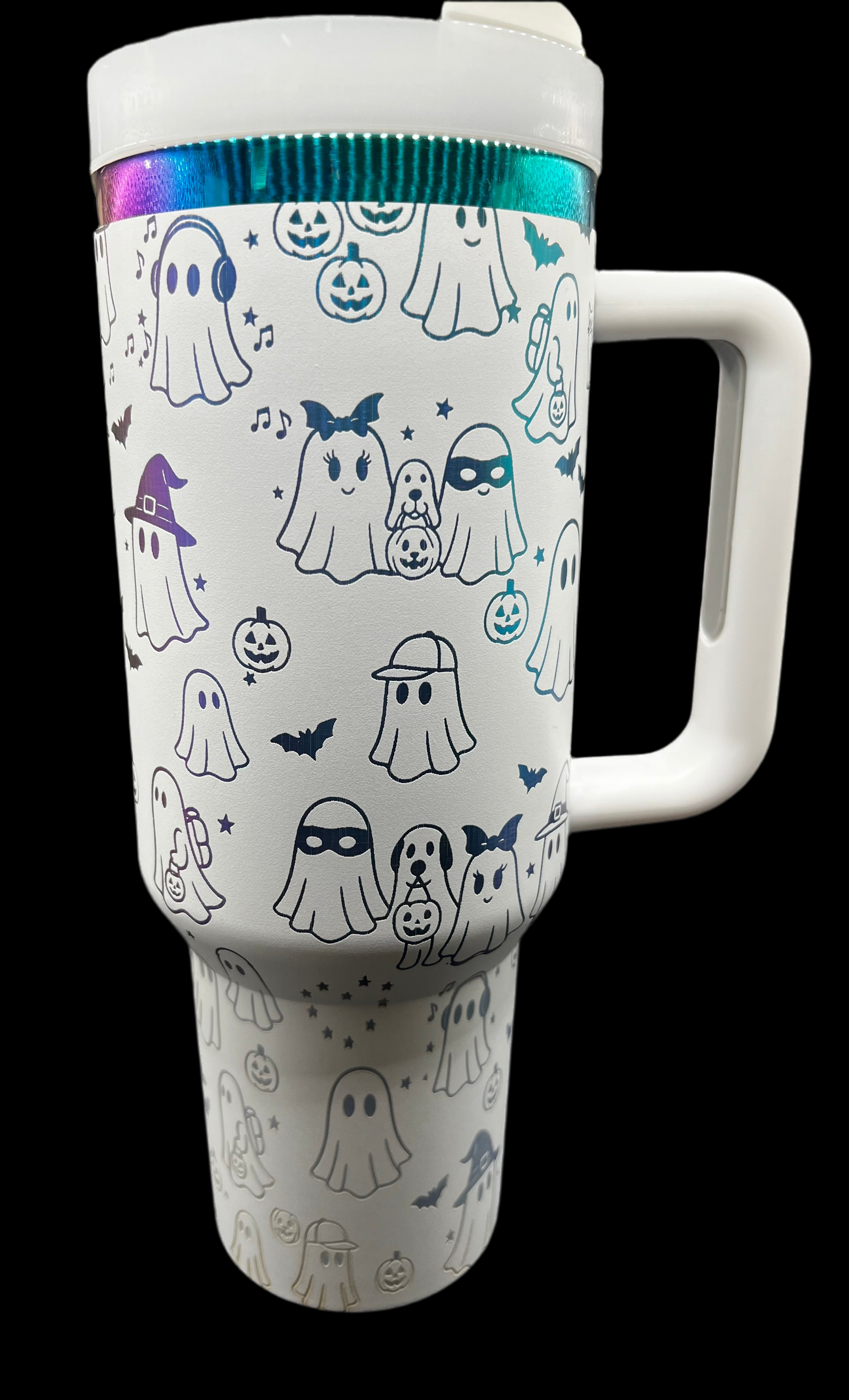 40 oz Rainbow Plated “Cute Ghosts” Full-wrap Tumbler