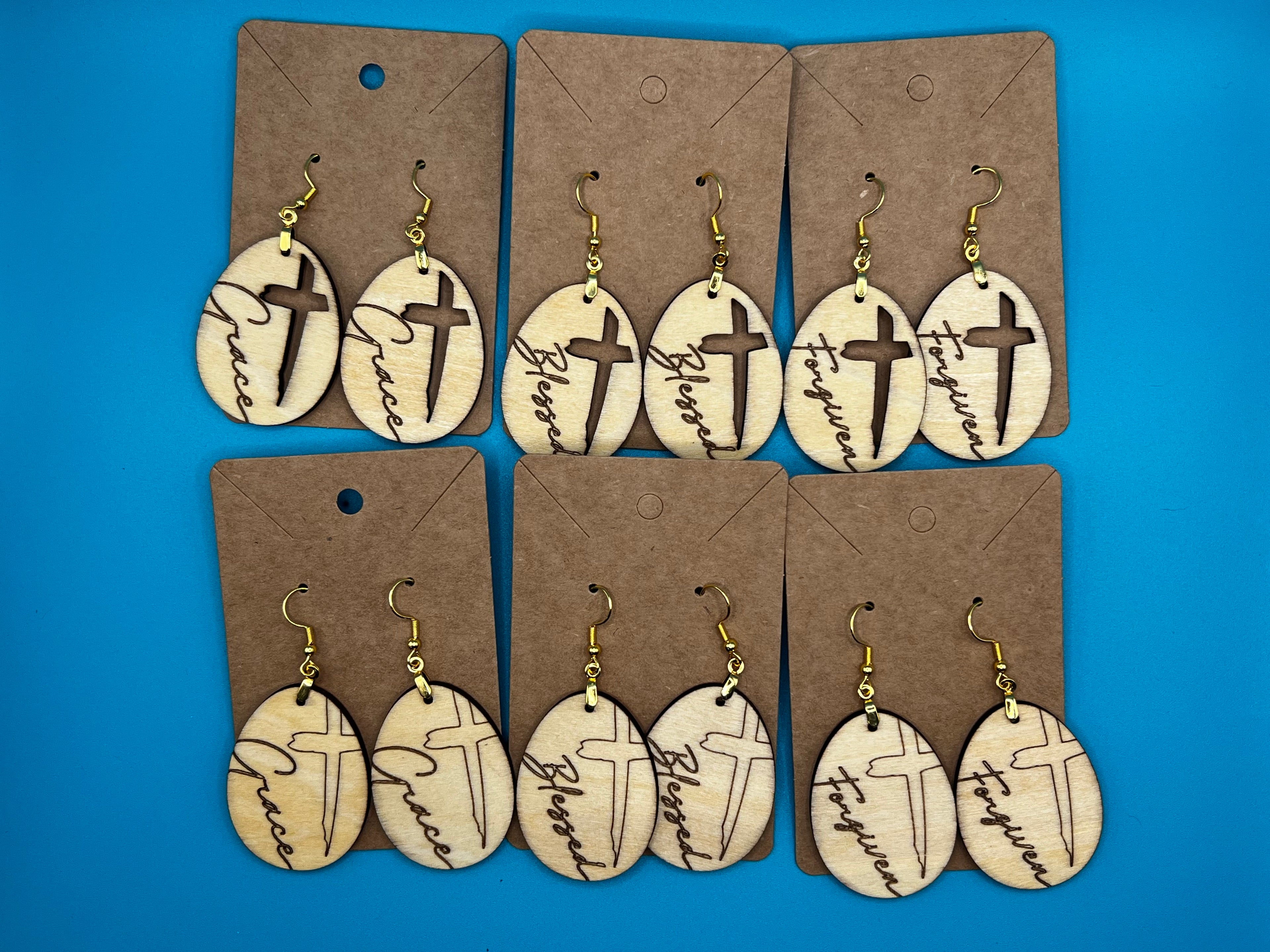 Wood Engraved Dangle Earrings