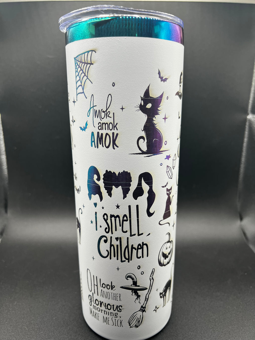 20 oz Skinny “Hocus Pocus” Rainbow Plated Full-wrap Tumbler