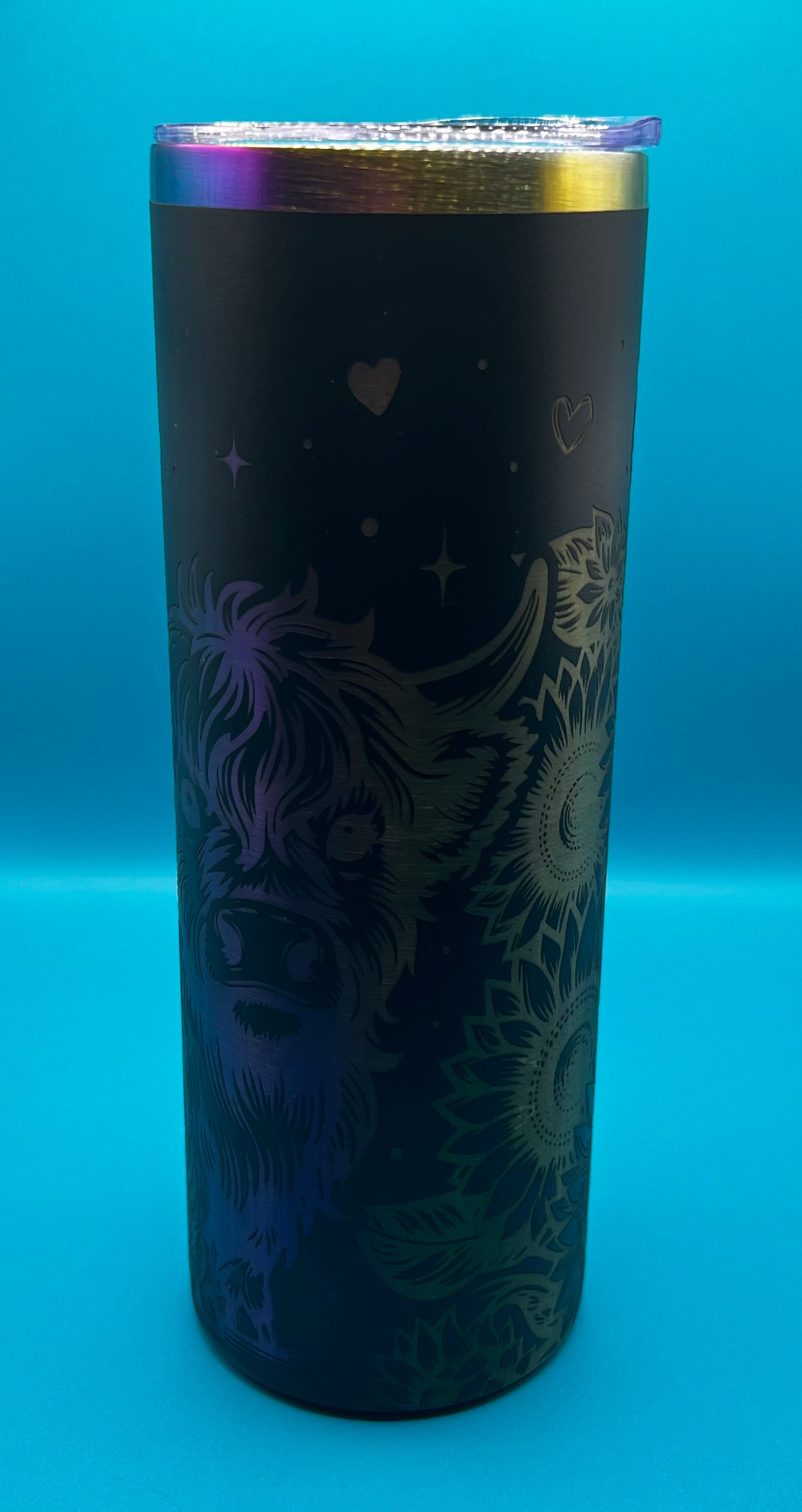 20 oz Skinny “Highland Cow” - Rainbow Plated Full Wrap Tumblers