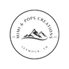 Circular logo for Mimi & Pops Creations with a mountain design and text on a white background