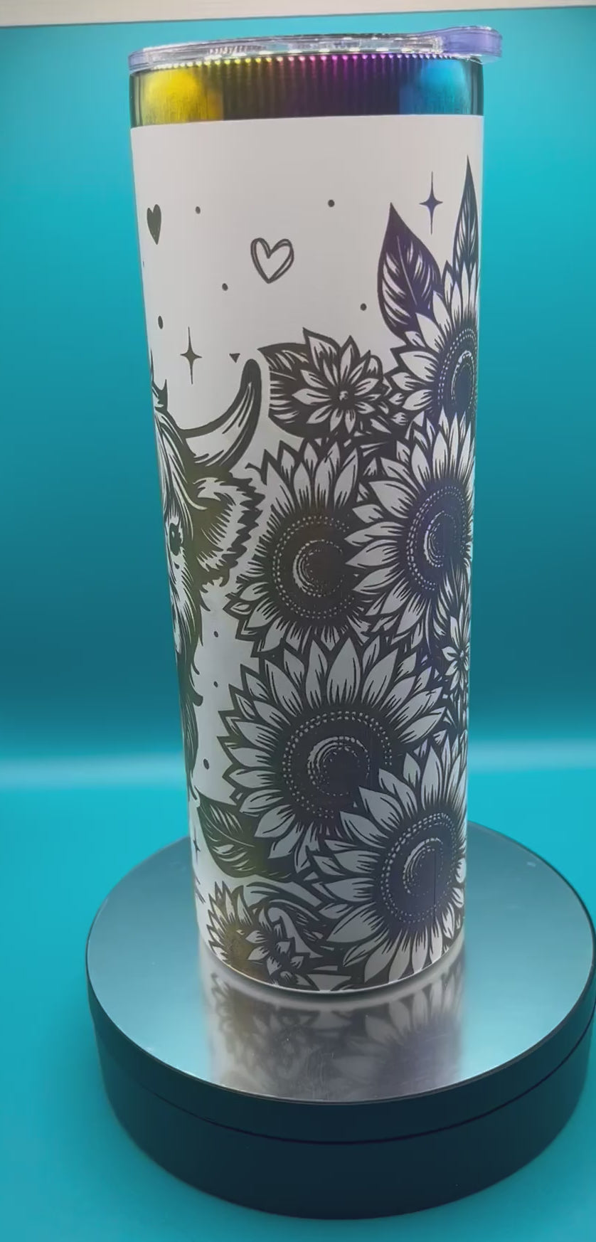 20 oz Skinny “Highland Cow” - Rainbow Plated Full Wrap Tumblers